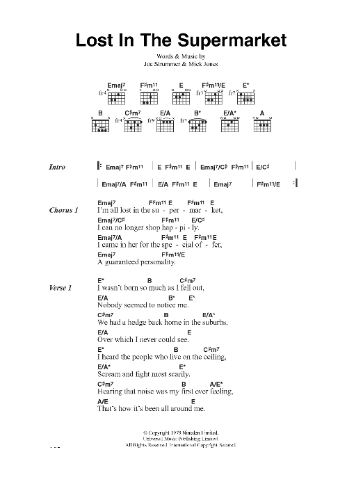 The Clash Lost In The Supermarket sheet music notes and chords arranged for Guitar Chords/Lyrics