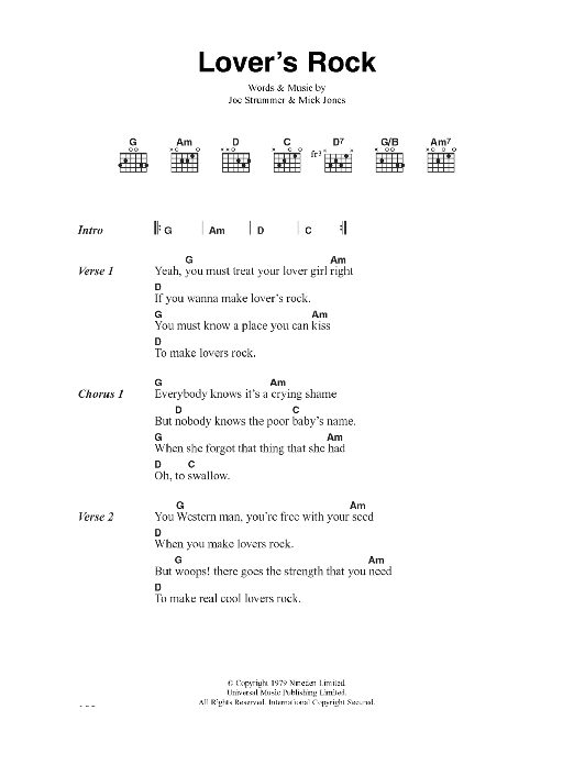 The Clash Lover's Rock sheet music notes and chords arranged for Guitar Chords/Lyrics