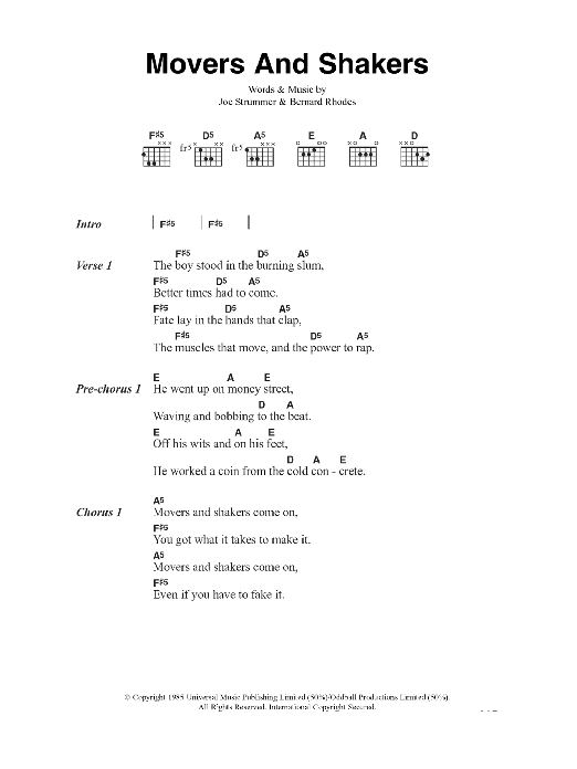 The Clash Movers And Shakers sheet music notes and chords arranged for Guitar Chords/Lyrics