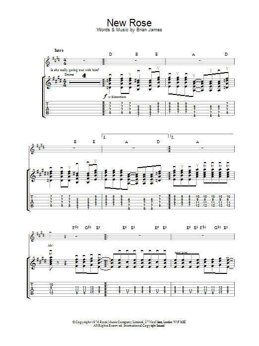 The Clash New Rose sheet music notes and chords arranged for Guitar Tab