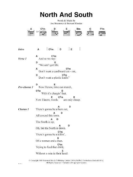 The Clash North And South sheet music notes and chords arranged for Guitar Chords/Lyrics