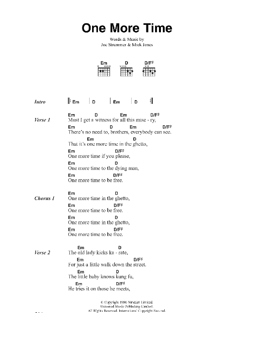 The Clash One More Time sheet music notes and chords arranged for Guitar Chords/Lyrics
