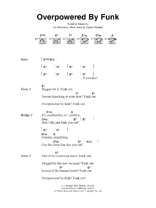 The Clash Overpowered By Funk sheet music notes and chords arranged for Guitar Chords/Lyrics