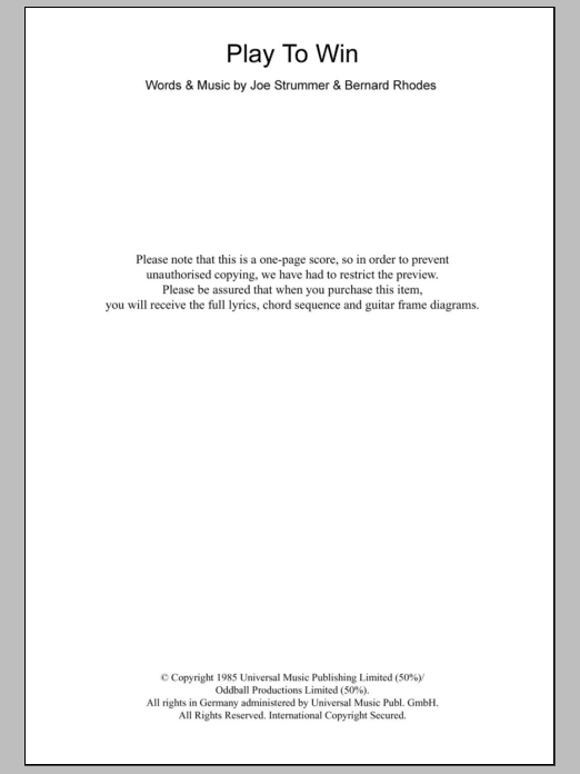 The Clash Play To Win sheet music notes and chords arranged for Guitar Chords/Lyrics