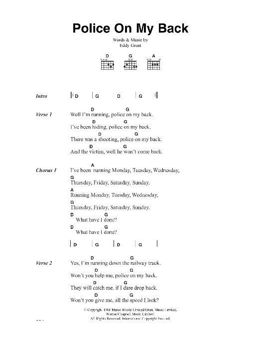 The Clash Police On My Back sheet music notes and chords arranged for Guitar Chords/Lyrics