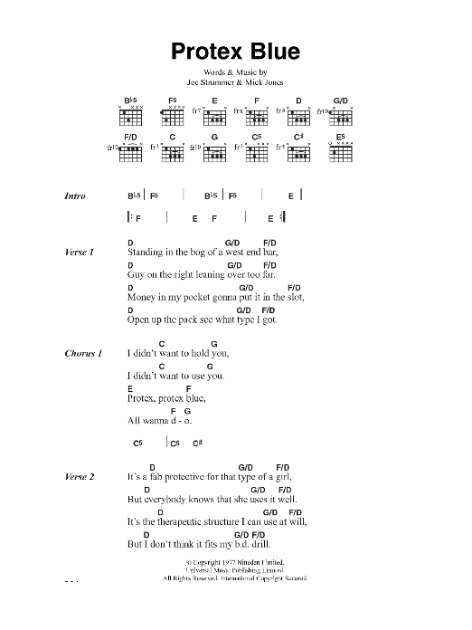 The Clash Protex Blue sheet music notes and chords arranged for Guitar Chords/Lyrics