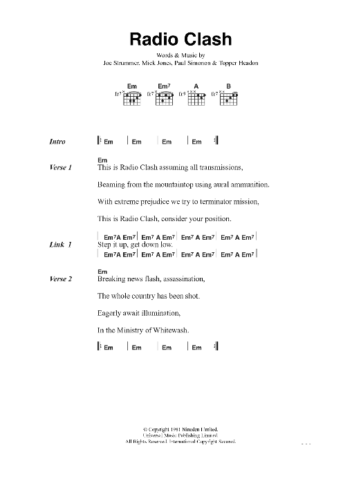 The Clash Radio Clash sheet music notes and chords arranged for Guitar Chords/Lyrics