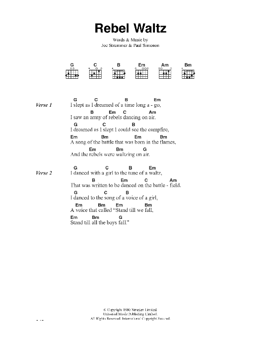 The Clash Rebel Waltz sheet music notes and chords arranged for Guitar Chords/Lyrics