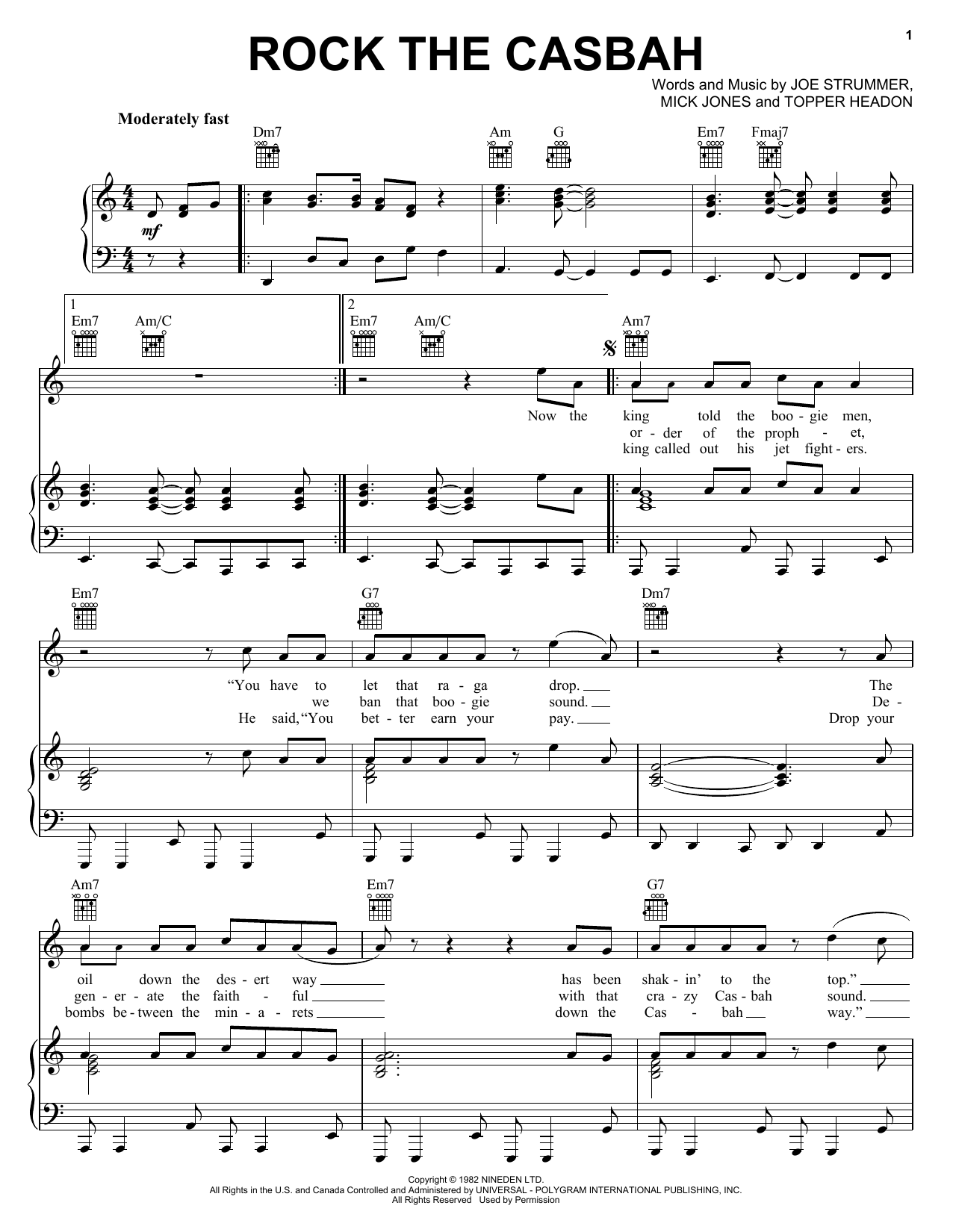 The Clash Rock The Casbah sheet music notes and chords arranged for Guitar Chords/Lyrics