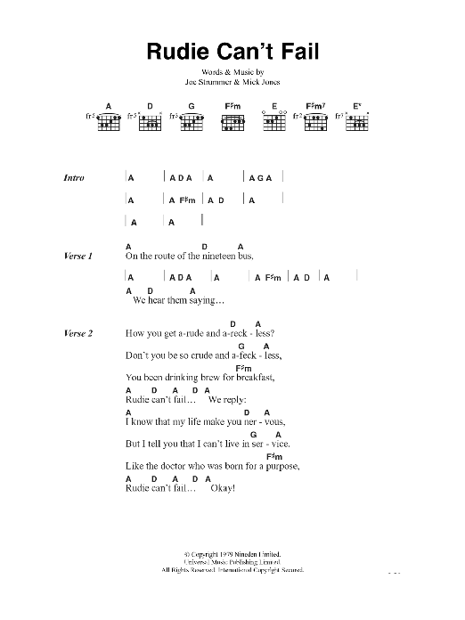 The Clash Rudie Can't Fail sheet music notes and chords arranged for Guitar Chords/Lyrics