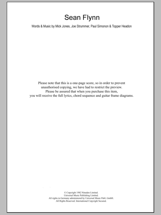 The Clash Sean Flynn sheet music notes and chords arranged for Guitar Chords/Lyrics