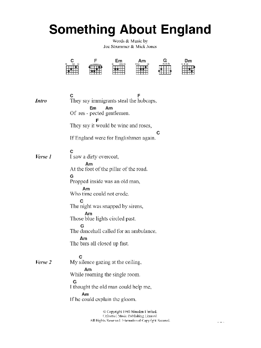 The Clash Something About England sheet music notes and chords arranged for Guitar Chords/Lyrics