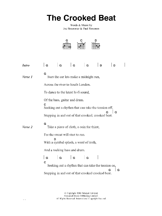 The Clash The Crooked Beat sheet music notes and chords arranged for Guitar Chords/Lyrics