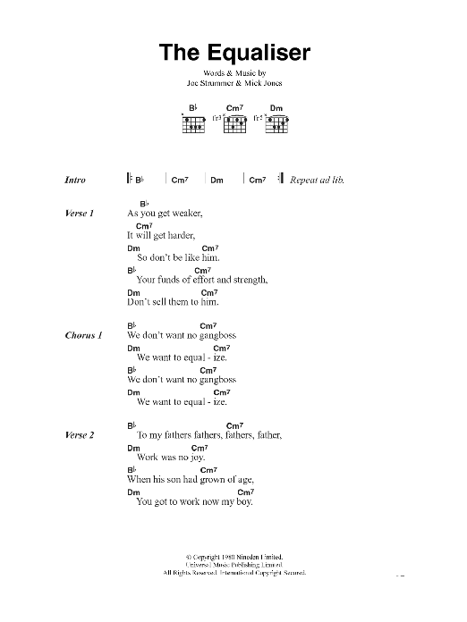 The Clash The Equaliser sheet music notes and chords arranged for Guitar Chords/Lyrics