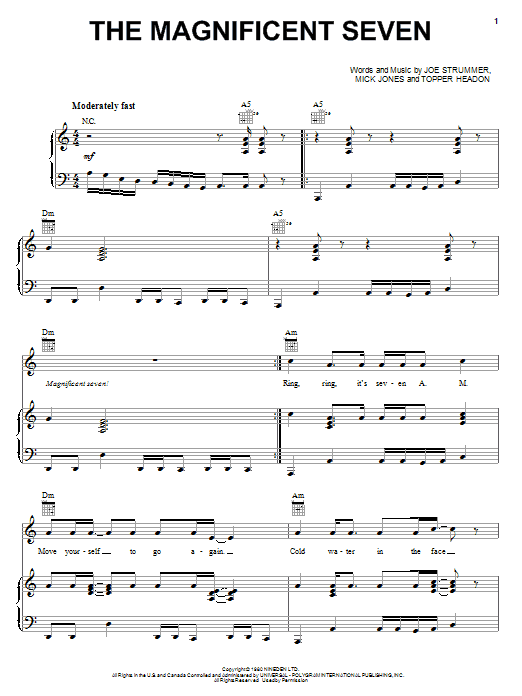 The Clash The Magnificent Seven sheet music notes and chords arranged for Piano, Vocal & Guitar Chords (Right-Hand Melody)