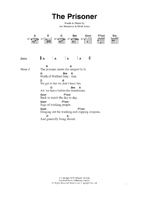 The Clash The Prisoner sheet music notes and chords arranged for Guitar Chords/Lyrics