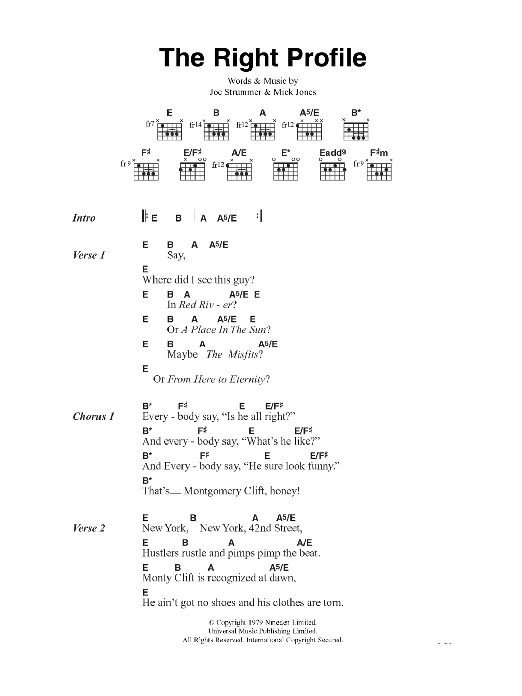 The Clash The Right Profile sheet music notes and chords arranged for Guitar Chords/Lyrics