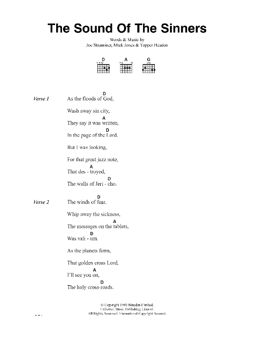 The Clash The Sound Of The Sinners sheet music notes and chords arranged for Guitar Chords/Lyrics