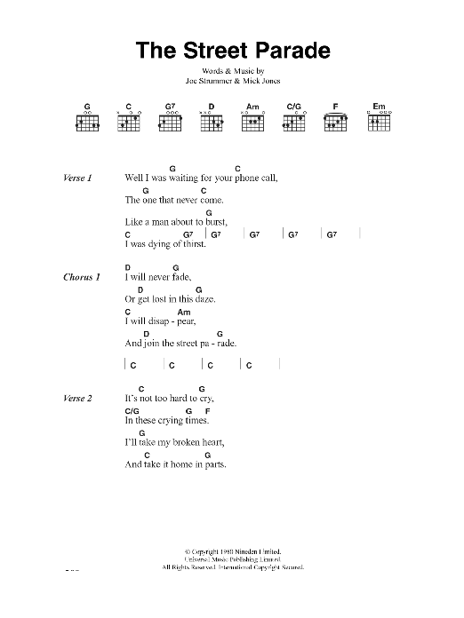 The Clash The Street Parade sheet music notes and chords arranged for Guitar Chords/Lyrics