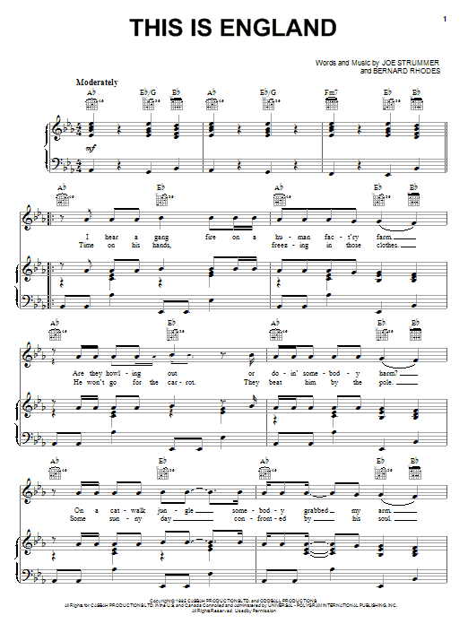 The Clash This Is England sheet music notes and chords arranged for Guitar Chords/Lyrics