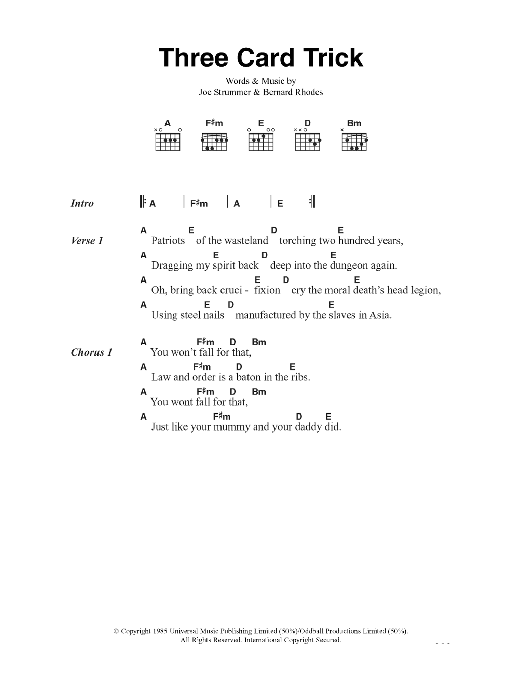 The Clash Three Card Trick sheet music notes and chords arranged for Guitar Chords/Lyrics