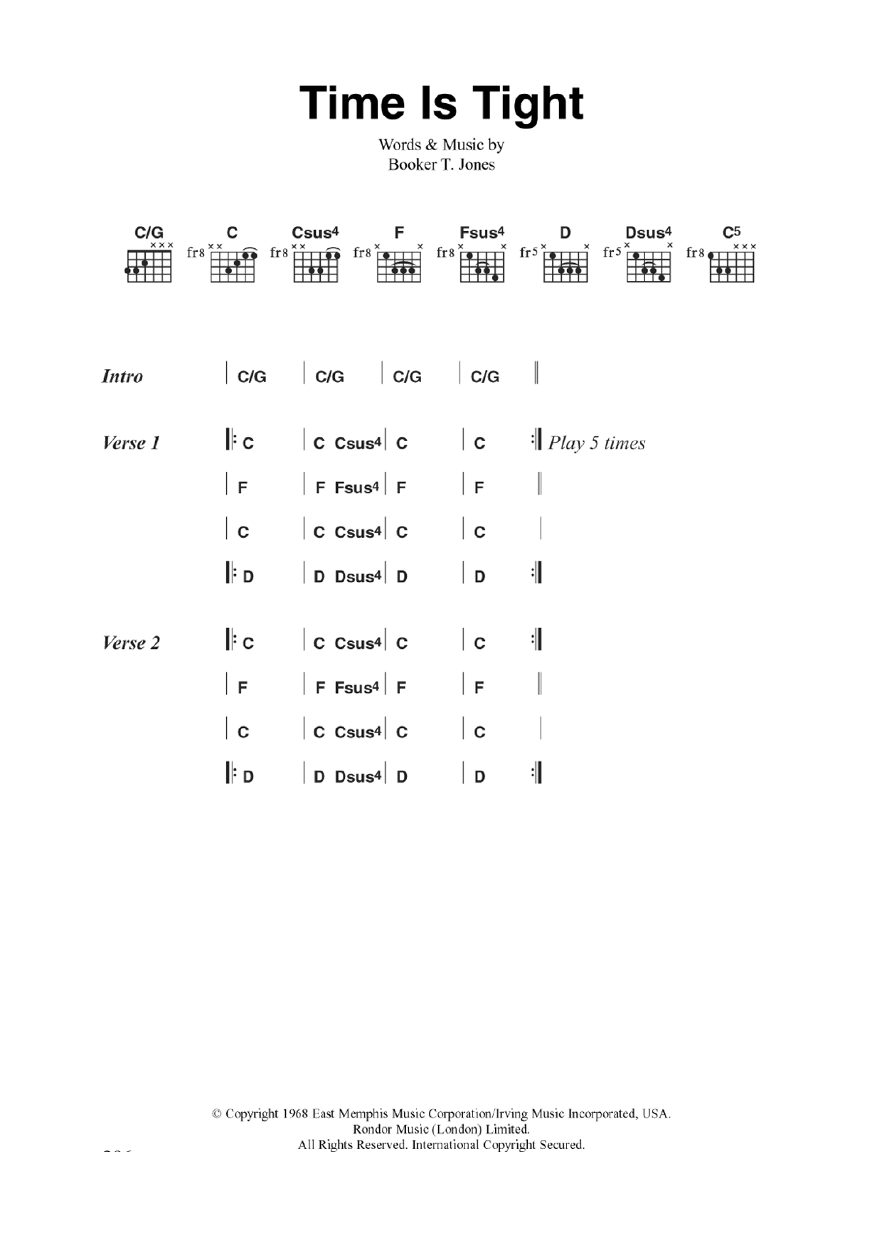 The Clash Time Is Tight sheet music notes and chords arranged for Guitar Chords/Lyrics
