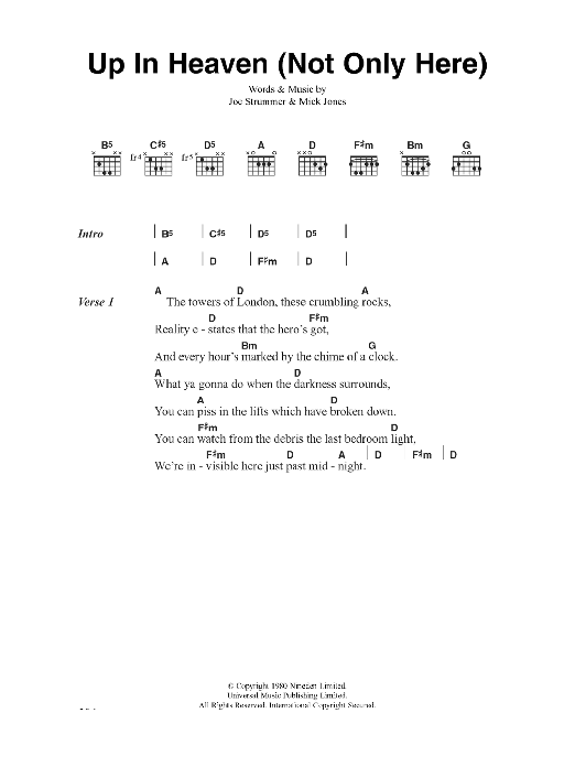 The Clash Up In Heaven (Not Only Here) sheet music notes and chords arranged for Guitar Chords/Lyrics
