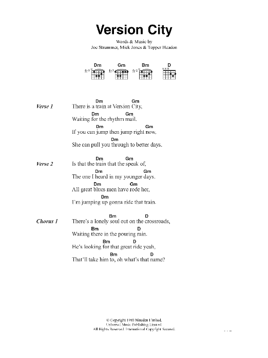 The Clash Version City sheet music notes and chords arranged for Guitar Chords/Lyrics