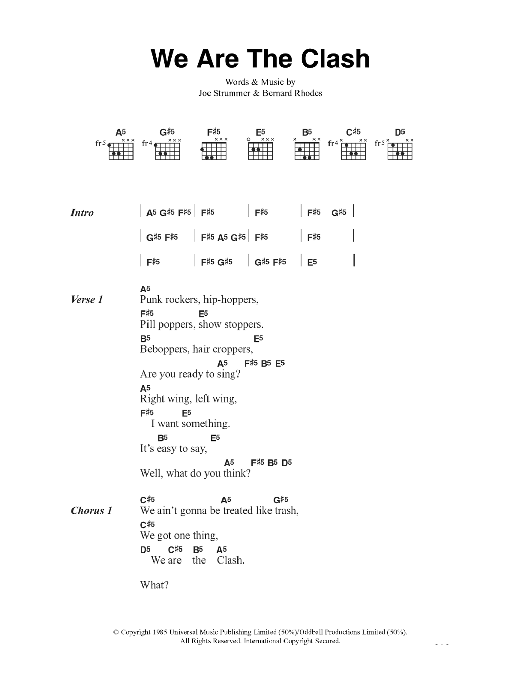 The Clash We Are The Clash sheet music notes and chords arranged for Guitar Chords/Lyrics