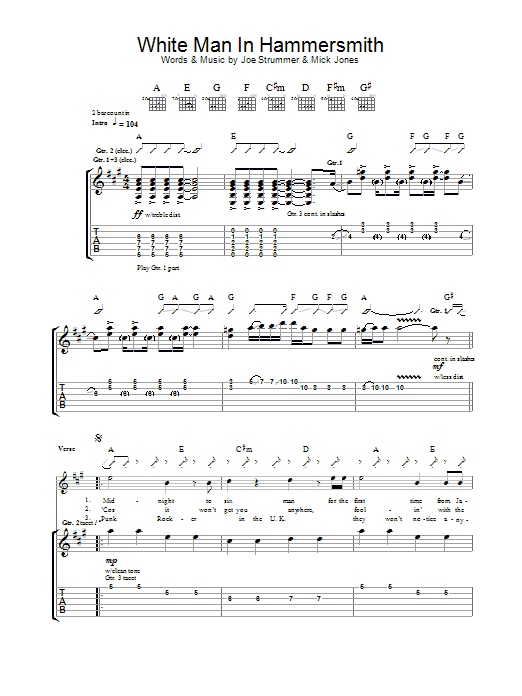The Clash White Man In Hammersmith Palais sheet music notes and chords arranged for Guitar Tab