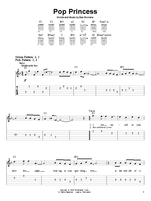 The Click Five Pop Princess sheet music notes and chords arranged for Piano, Vocal & Guitar Chords (Right-Hand Melody)