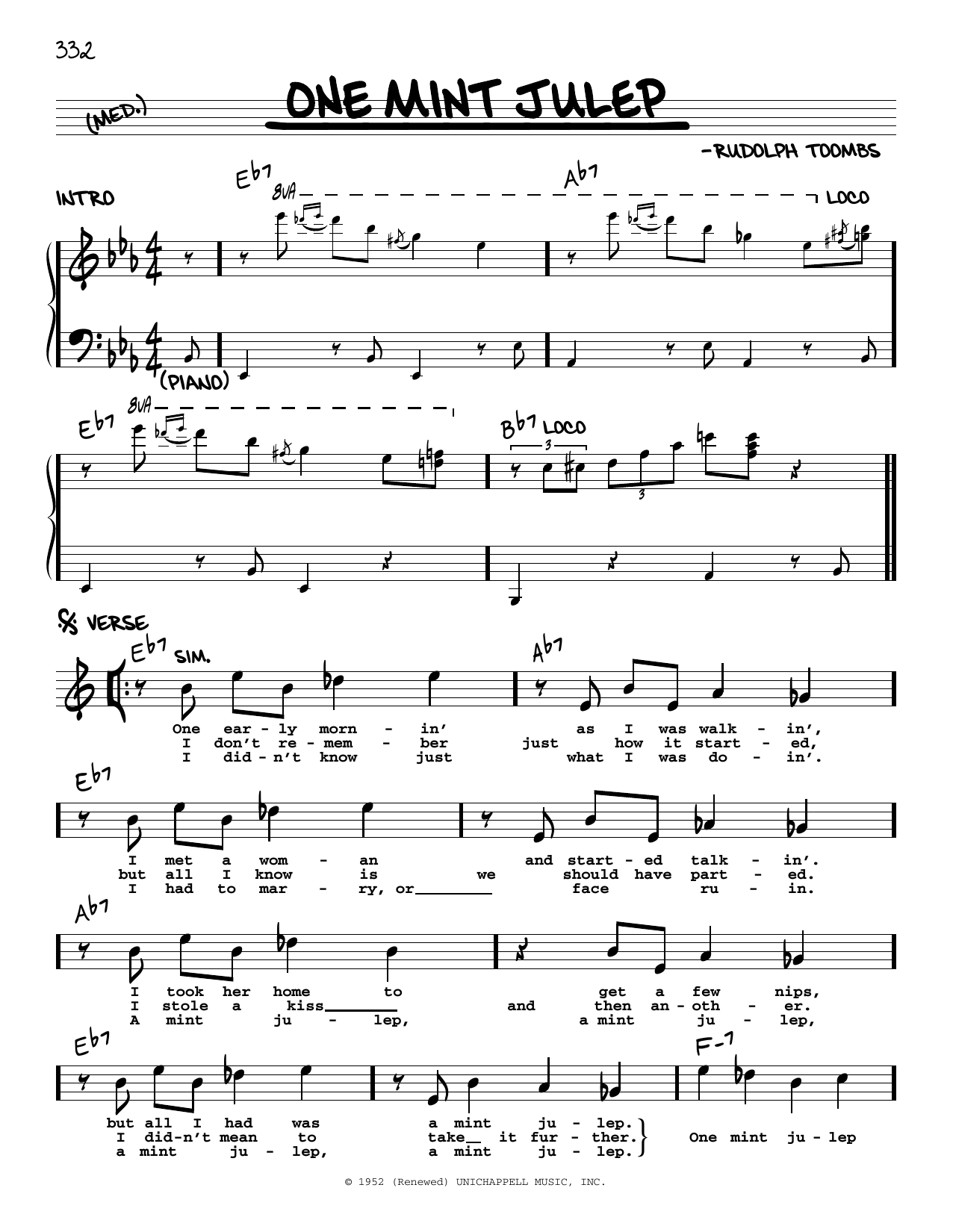 The Clovers One Mint Julep sheet music notes and chords arranged for Real Book – Melody & Chords