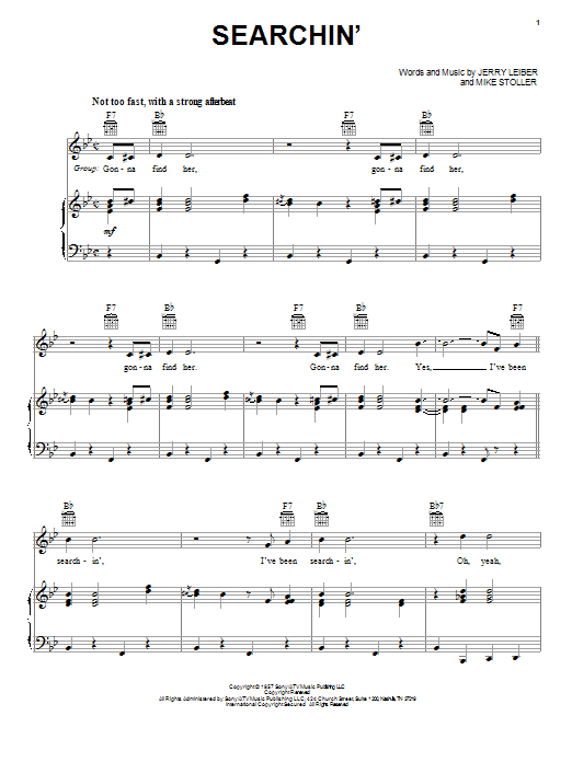 The Coasters Searchin' sheet music notes and chords arranged for Piano, Vocal & Guitar Chords (Right-Hand Melody)