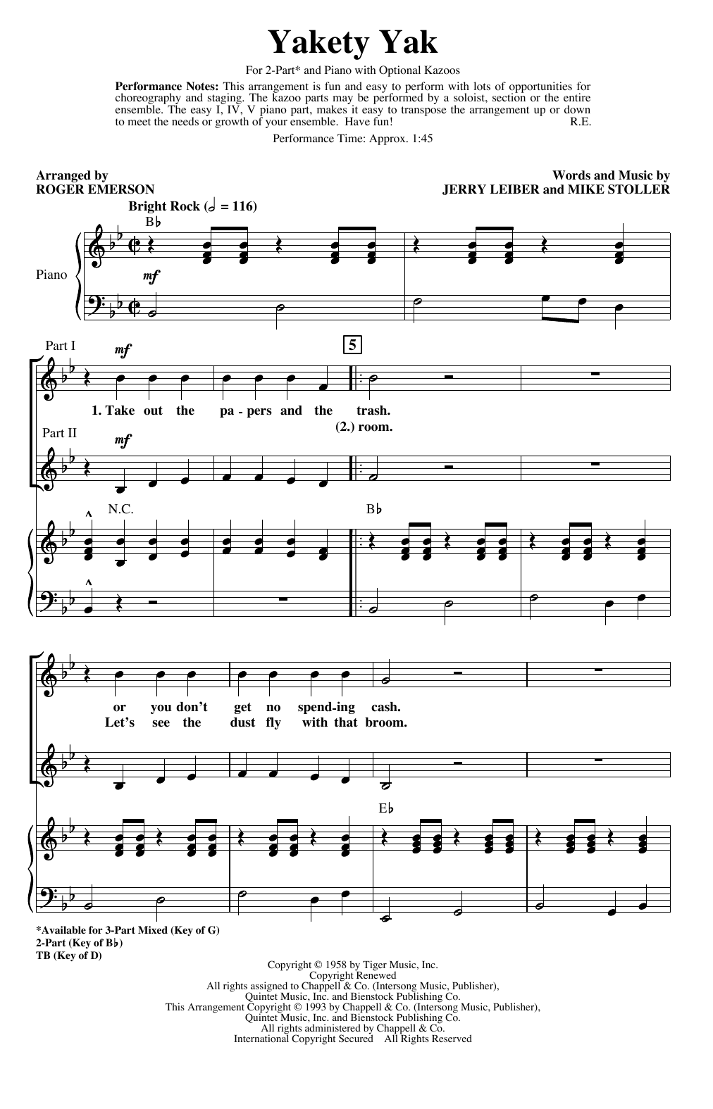 The Coasters Yakety Yak (arr. Roger Emerson) sheet music notes and chords arranged for 2-Part Choir