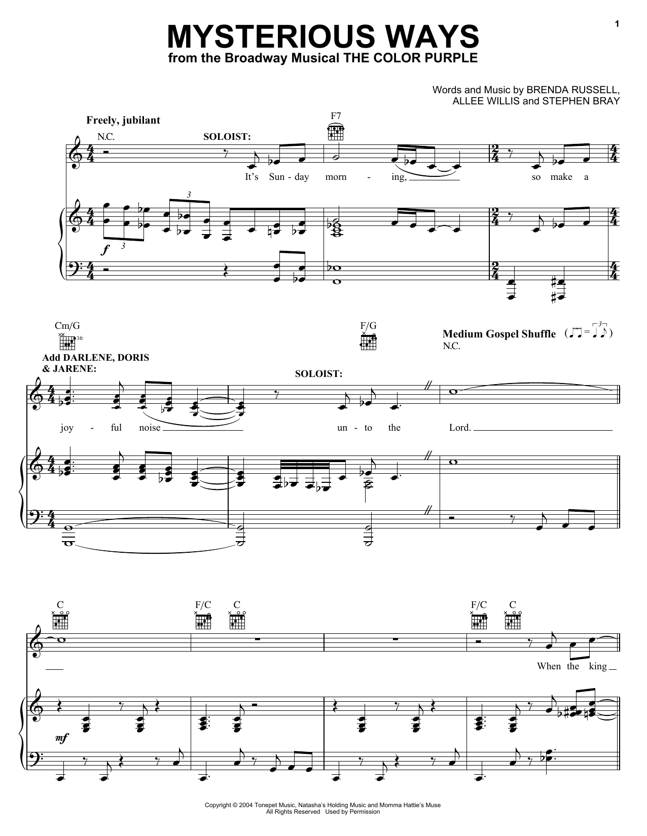 The Color Purple (Musical) Mysterious Ways sheet music notes and chords arranged for Piano, Vocal & Guitar Chords (Right-Hand Melody)