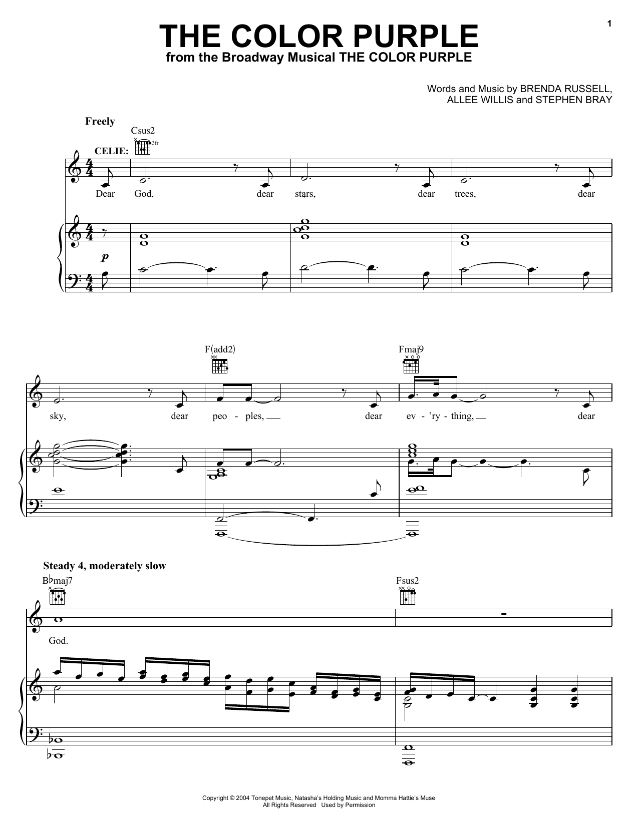 The Color Purple (Musical) The Color Purple sheet music notes and chords arranged for Lead Sheet / Fake Book