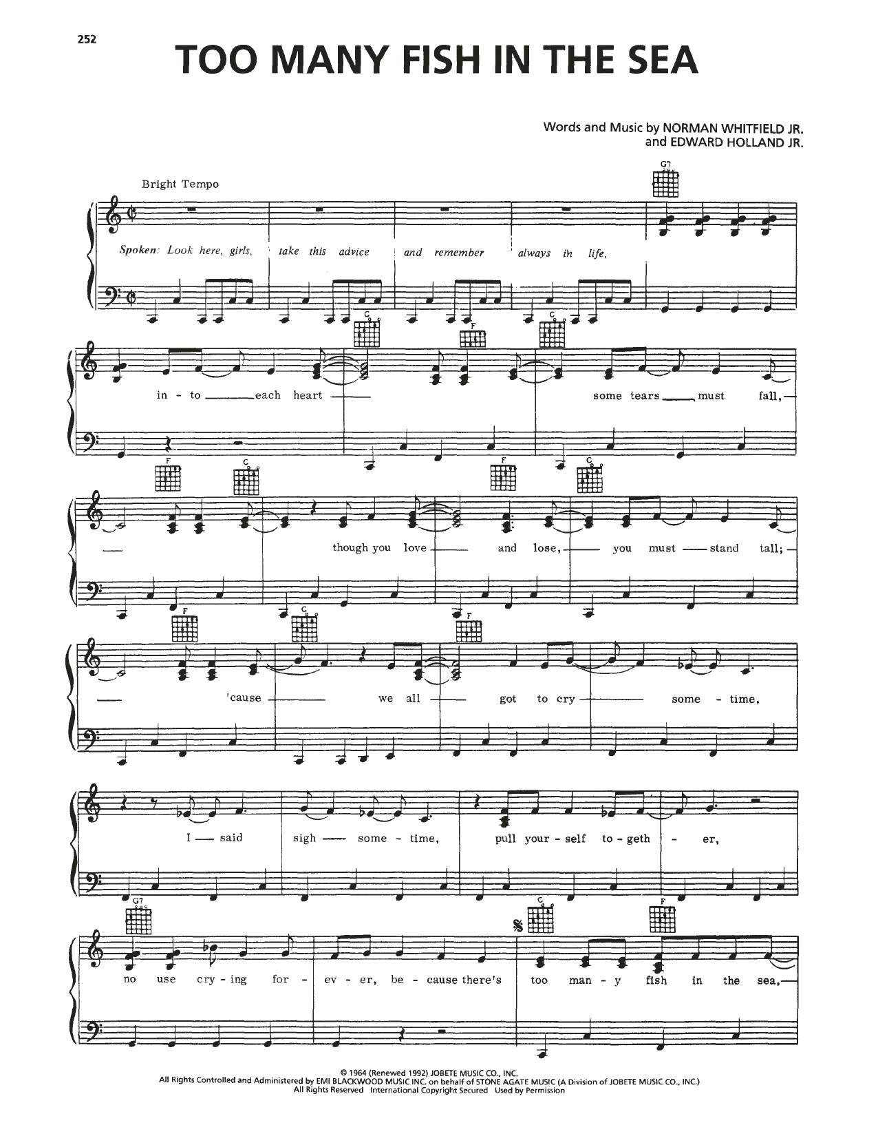 The Commitments Too Many Fish In The Sea sheet music notes and chords arranged for Piano, Vocal & Guitar Chords (Right-Hand Melody)