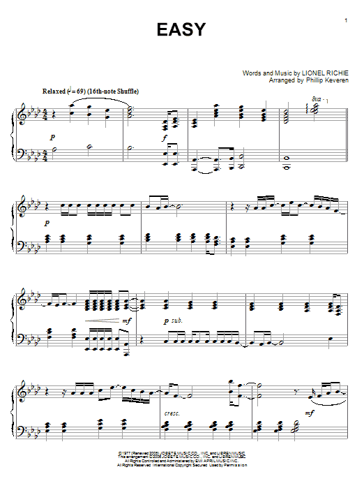 The Commodores Easy (arr. Phillip Keveren) sheet music notes and chords arranged for Piano Solo