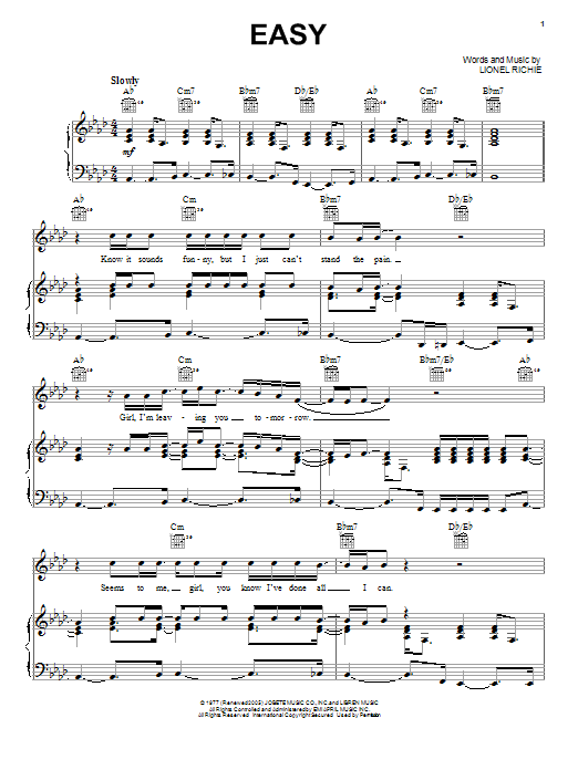 The Commodores Easy sheet music notes and chords arranged for Viola Solo