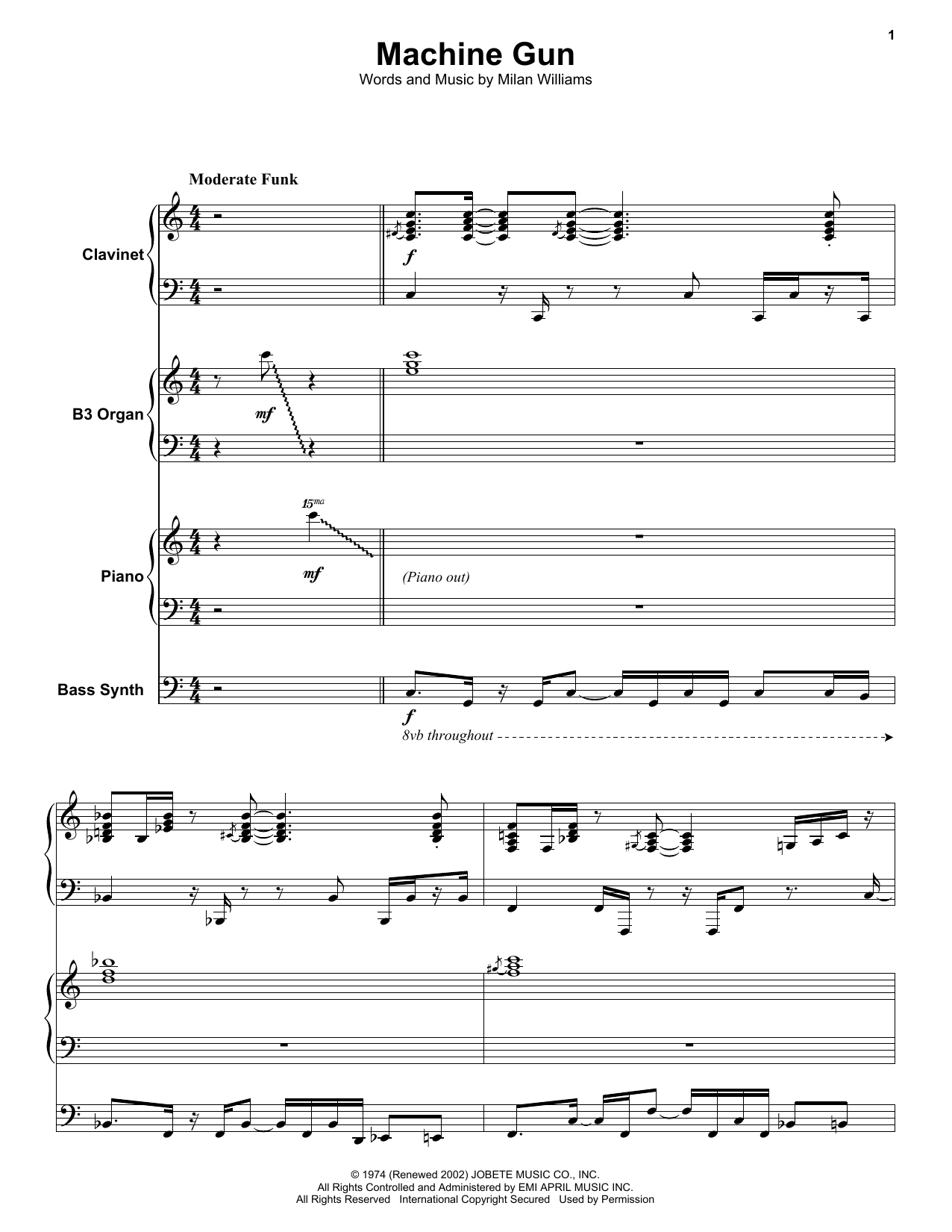 The Commodores Machine Gun sheet music notes and chords arranged for Keyboard Transcription