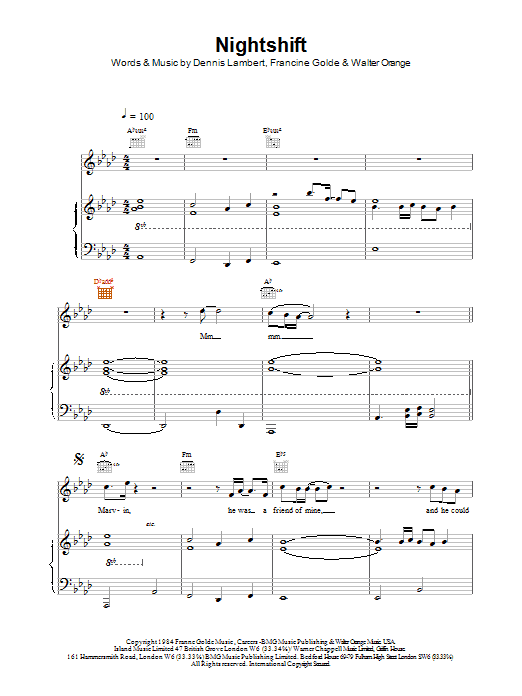 The Commodores Nightshift sheet music notes and chords arranged for Piano, Vocal & Guitar Chords (Right-Hand Melody)