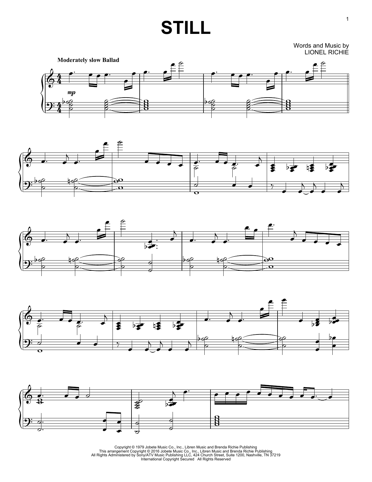 The Commodores Still [Jazz version] sheet music notes and chords arranged for Piano Solo