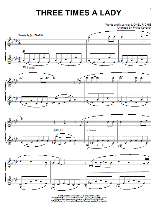 The Commodores Three Times A Lady (arr. Phillip Keveren) sheet music notes and chords arranged for Piano Solo