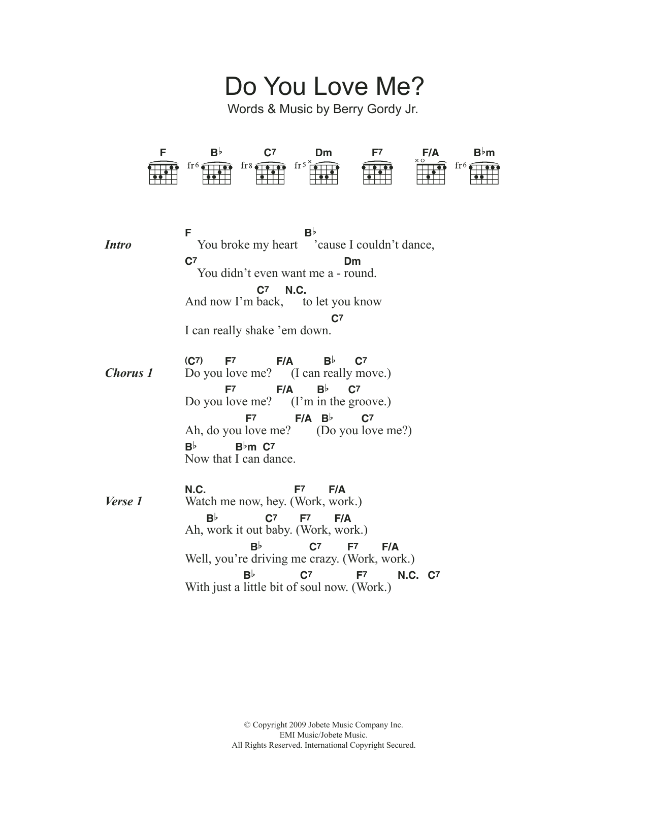 The Contours Do You Love Me? sheet music notes and chords arranged for Guitar Chords/Lyrics