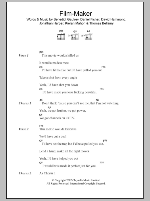 The Cooper Temple Clause Film-Maker sheet music notes and chords arranged for Guitar Chords/Lyrics