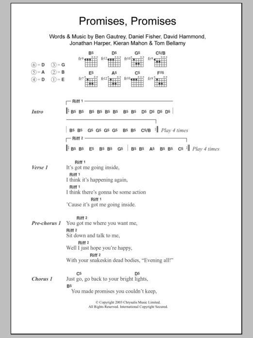 The Cooper Temple Clause Promises Promises sheet music notes and chords arranged for Guitar Chords/Lyrics