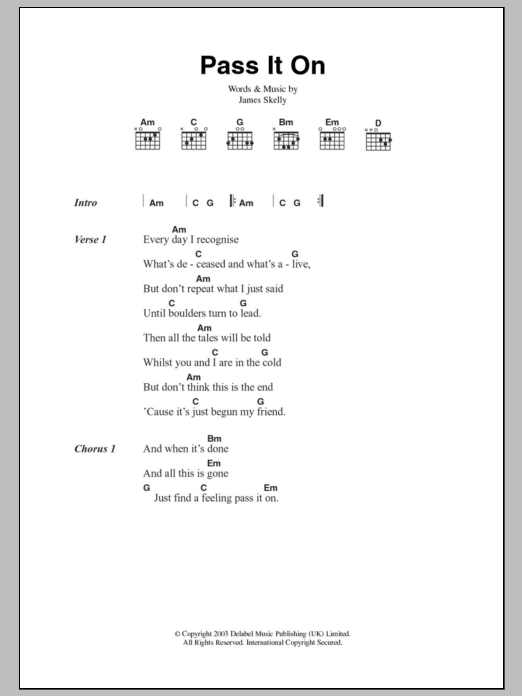 The Coral Pass It On sheet music notes and chords arranged for Guitar Chords/Lyrics