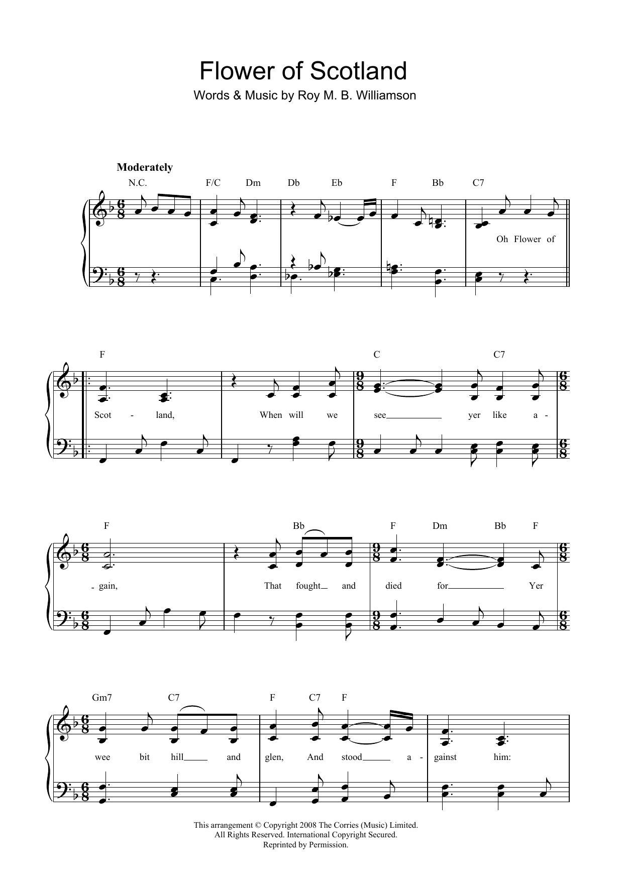 The Corries Flower Of Scotland (Unofficial Scottish National Anthem) sheet music notes and chords arranged for Piano & Vocal