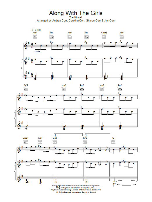 The Corrs Along With The Girls sheet music notes and chords arranged for Piano, Vocal & Guitar Chords