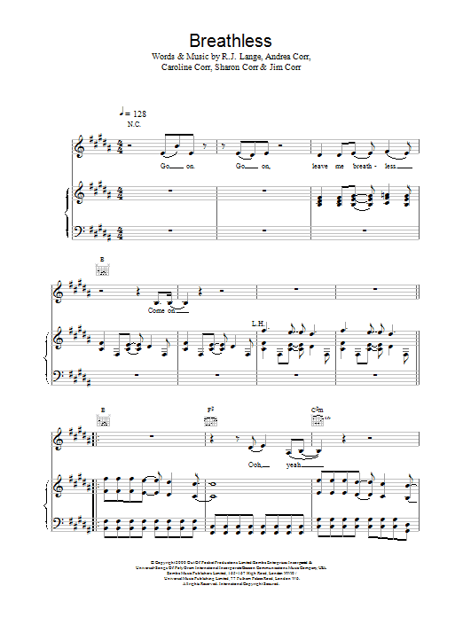 The Corrs Breathless sheet music notes and chords arranged for Alto Sax Solo
